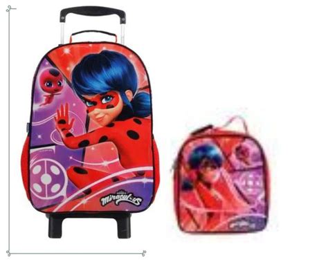 mochila ladybug rodinha com lancheira